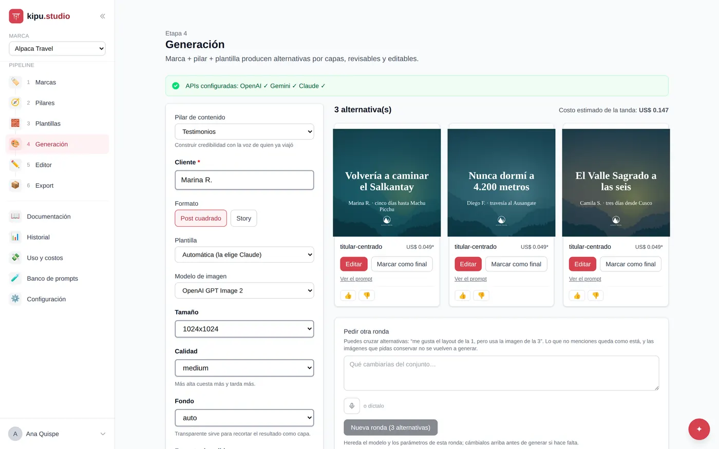 Varias alternativas por tanda, listas para comparar y elegir.